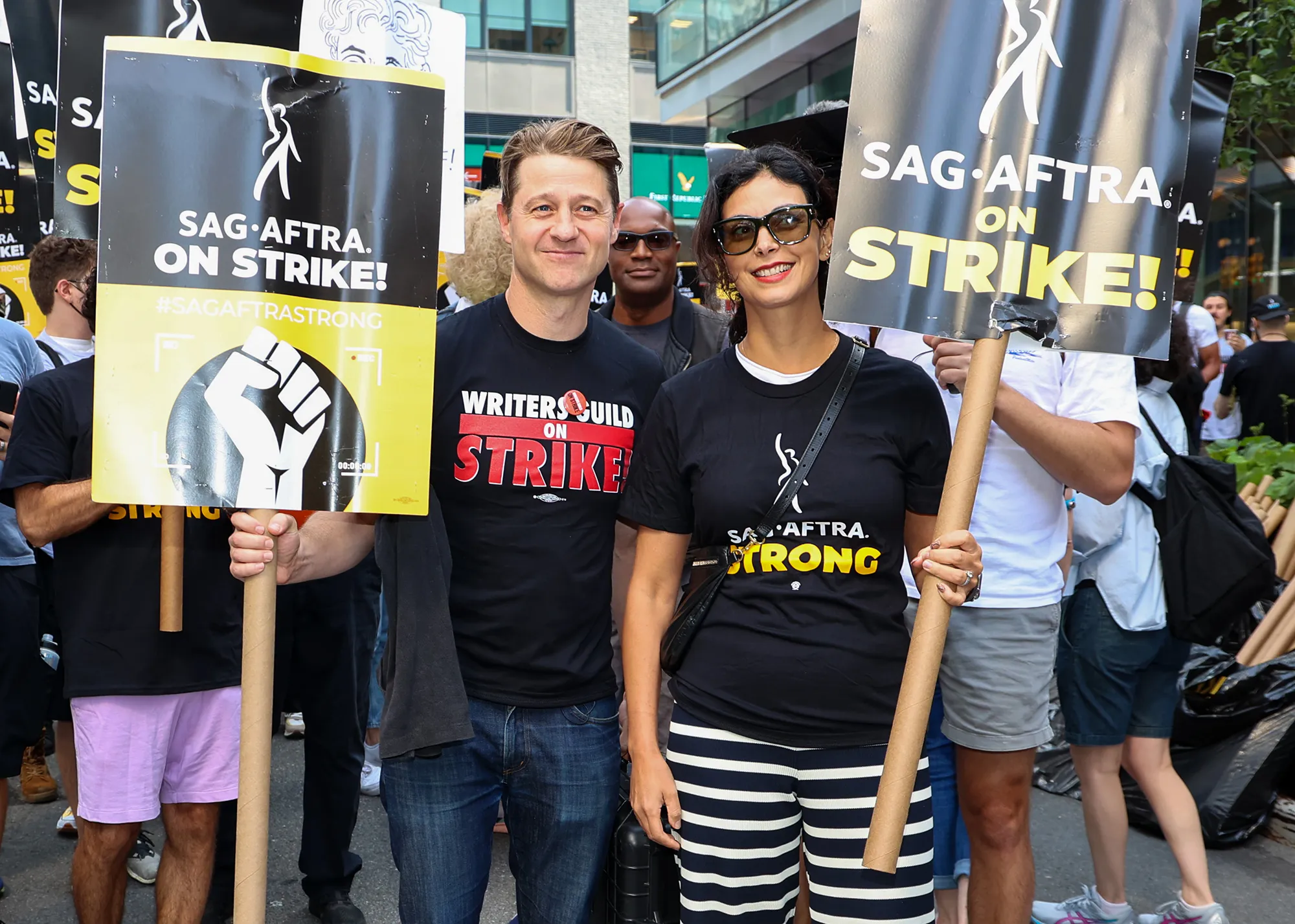 Benjamin McKenzie and Morena Baccarin Make Rare Appearance Together at SAG-AFTRA Strike Picket Line