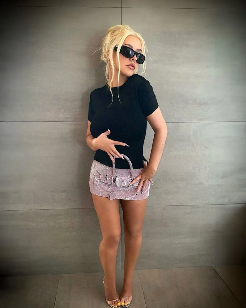 Christina Aguilera Wears Purse Skirt