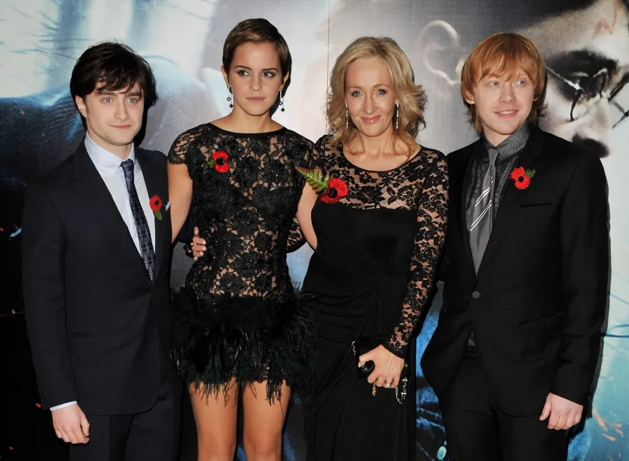 Daniel Radcliffe, Emma Watson, author J.K. Rowling and Rupert Grint attend the world premiere of 