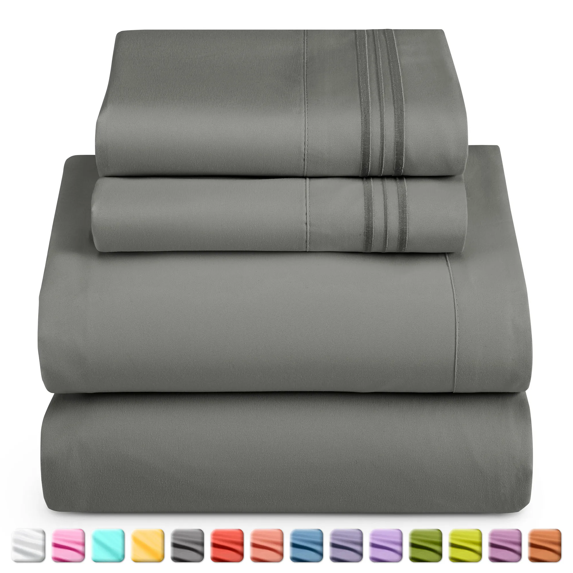 Nestl Bed Sheets Set 1800 Series Deep Pocket 4 Piece Bed Sheet Set Microfiber - Queen Gray