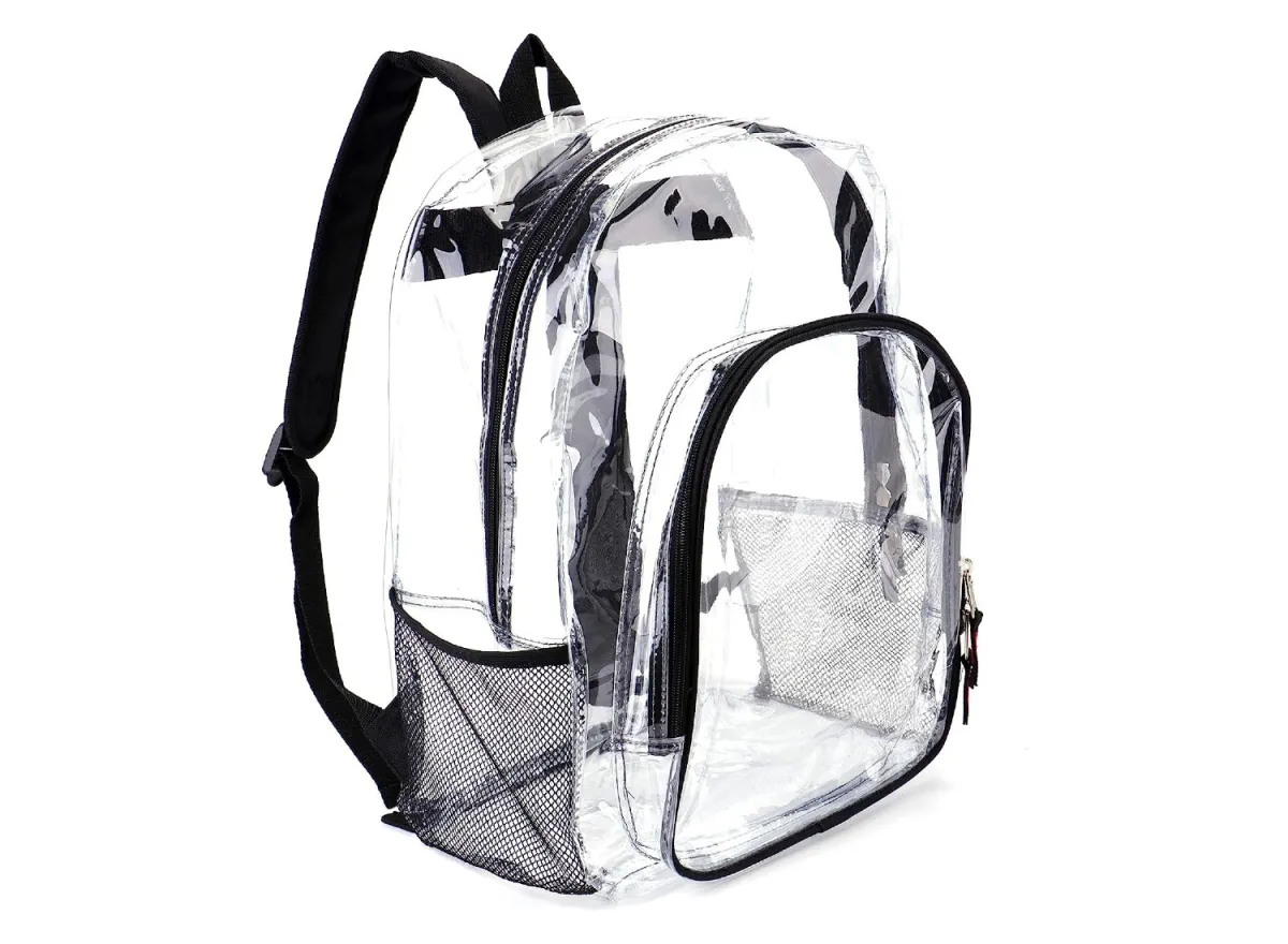 A clear backpack sold on Amazon