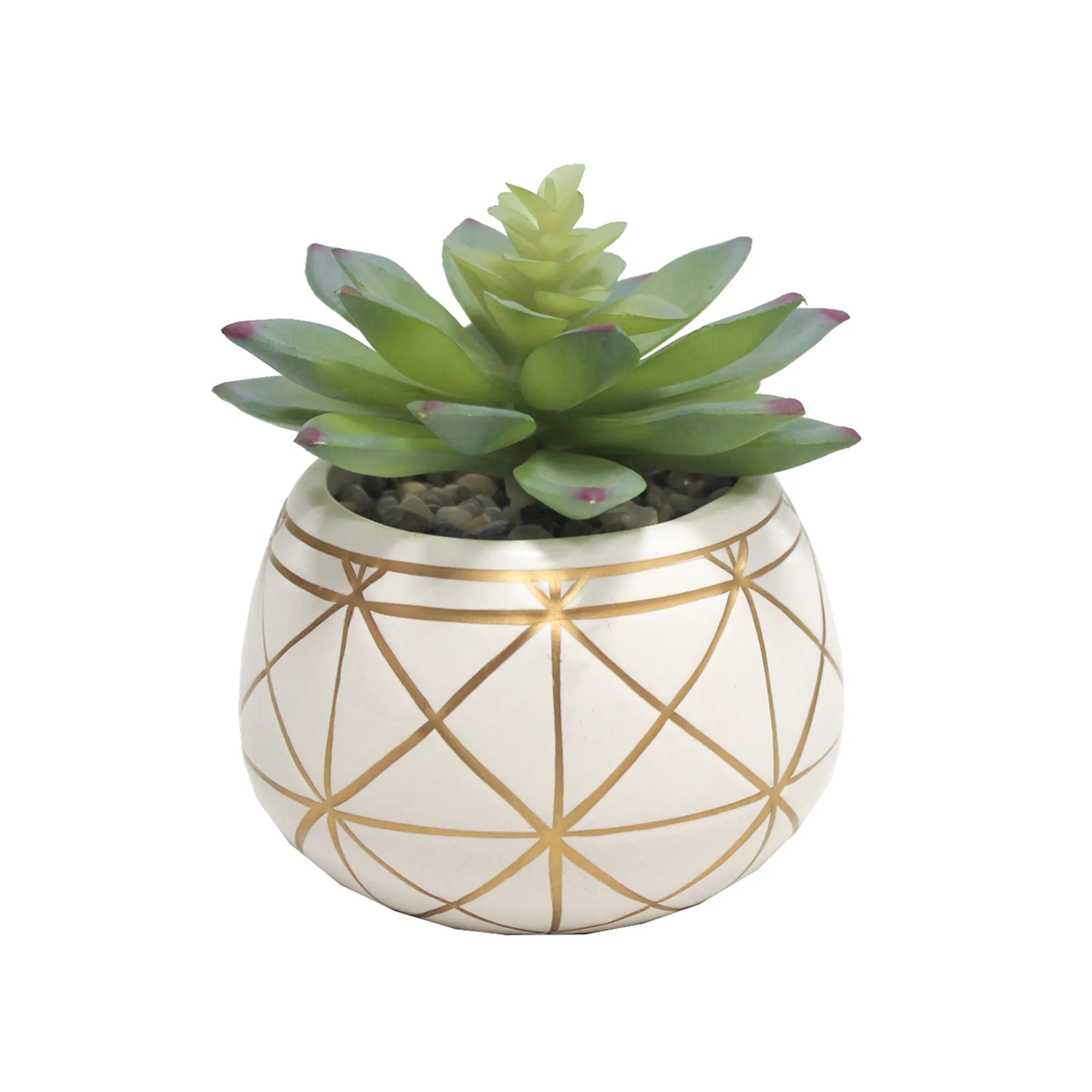 Mainstays 4 Artificial Succulent in Geometric Print White Ceramic Pot