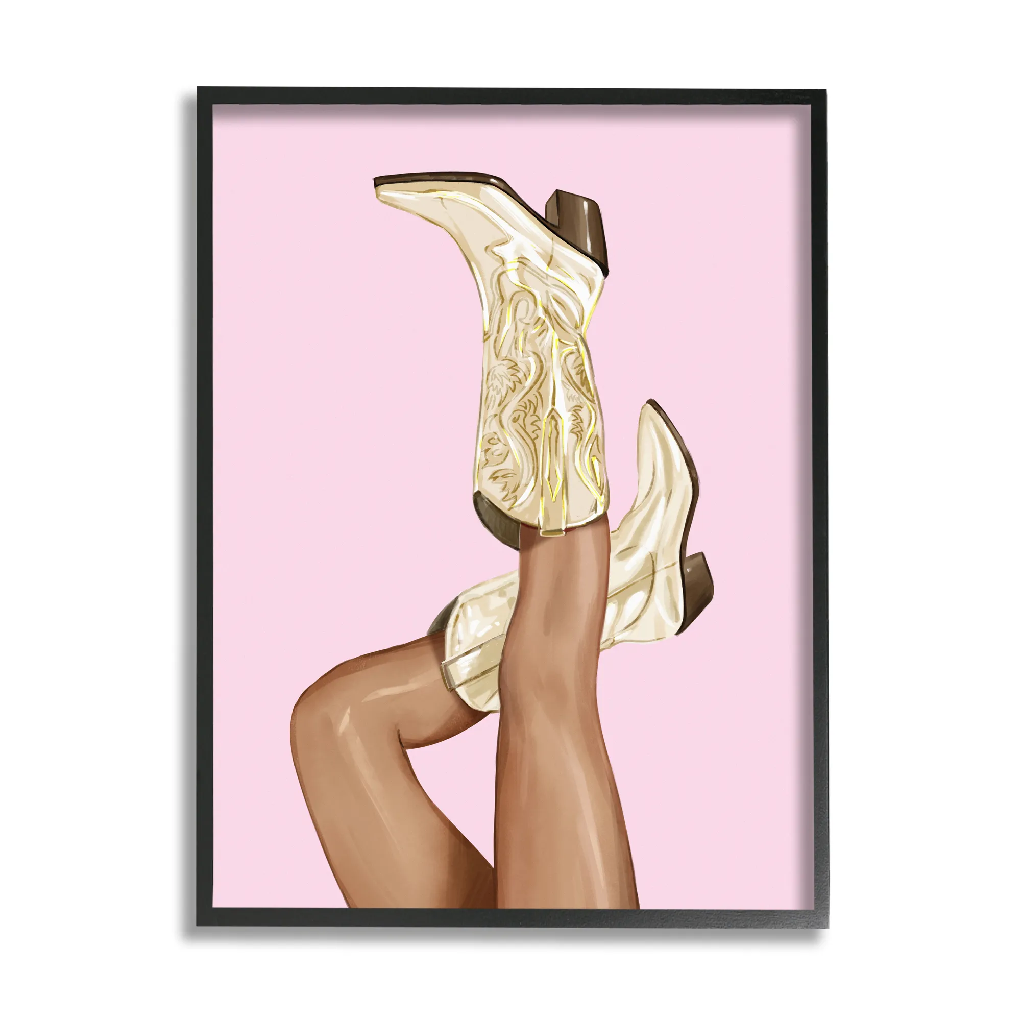 Stupell Pink Country Cowgirl Boots Beauty & Fashion Painting Black Framed Art Print Wall Art
