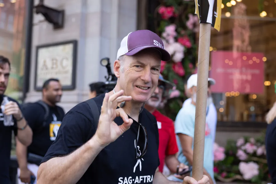 Bob Odenkick on SAG-AFTRA picket line August 9