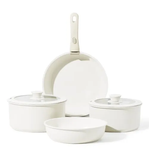 CAROTE 7pcs Pots and Pans Set, Nonstick Cookware Set Detachable Handle, Induction Kitchen Cookware Sets Non Stick with Removable Handle, RV Cookware Set, Oven Safe