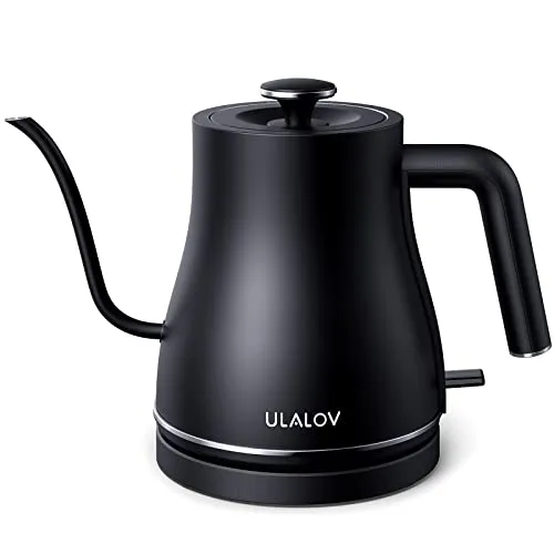 Ulalov Electric Gooseneck Kettle Ultra Fast Boiling Hot Water Kettle 100% Stainless Steel for Pour-over Coffee & Tea, Leak-Proof Design, Auto Shutoff Anti-dry Protection, 1200W-0.8L, Matte Black