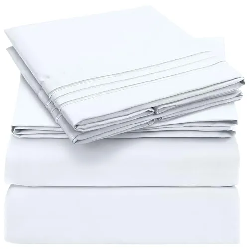Mellanni Queen Sheet Set - Hotel Luxury 1800 Bedding Sheets & Pillowcases - Extra Soft Cooling Bed Sheets - Deep Pocket up to 16 inch Mattress - Wrinkle, Fade, Stain Resistant - 4 Piece (Queen, White)
