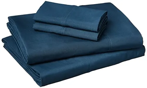 Amazon Basics Lightweight Super Soft Easy Care Microfiber 4 Piece Bed Sheet Set with 19", Queen - Deep Pocket, Navy Blue, Solid