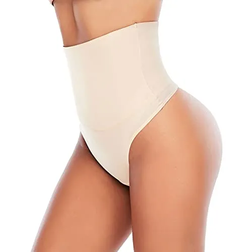 Werena Tummy Control Thong Shapewear for Women Seamless Shaping Thong Panties Body Shaper Underwear(Beige-no boning,3X-Large)