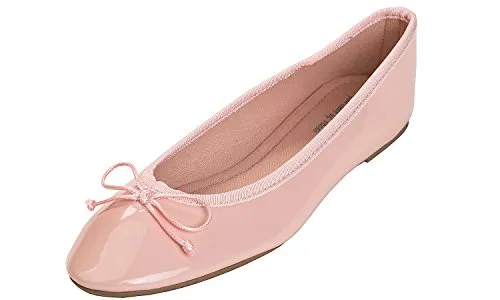 FEVERSOLE Women's Macaroon Colorful Memory Foam Cushion Insock Patent Ballet Flat Pink Size 7.5 M US