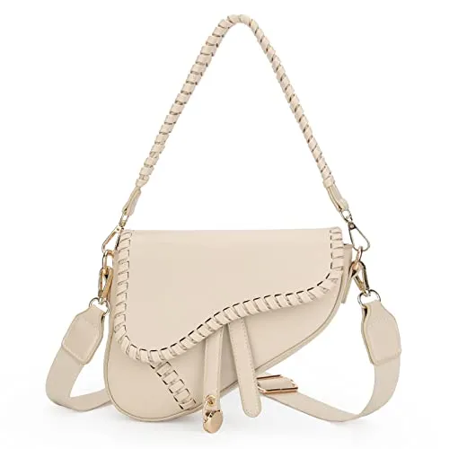 JBB Women Saddle Shoulder Bag Clutch Purse Small Crossbody Bag Satchel Bags Handbag PU Leather Beige