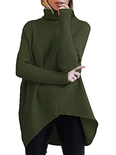 ANRABESS Women Oversized Casual Cozy Chunky Sweater Long Sleeve Turtle Neck Baggy Knitwear 2023 Fall Fashion Pullover Jumpers A87Junlv-M Dark Green