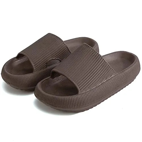 rosyclo Cloud Slides for Woman and Man, Pillow House Slippers Super Soft Comfy Non-Slip Floor Bathroom Shower Shoes Cloud Cushion Slide Sandals for Indoor Outdoor, Size 8 7.5 8.5 Dark Chocolate