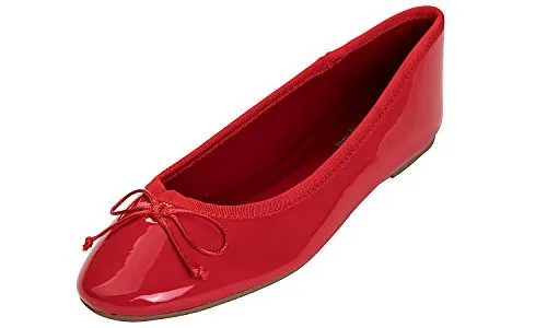 FEVERSOLE Women's Macaroon Colorful Memory Foam Cushion Insock Patent Ballet Flat Red Size 7.5 M US