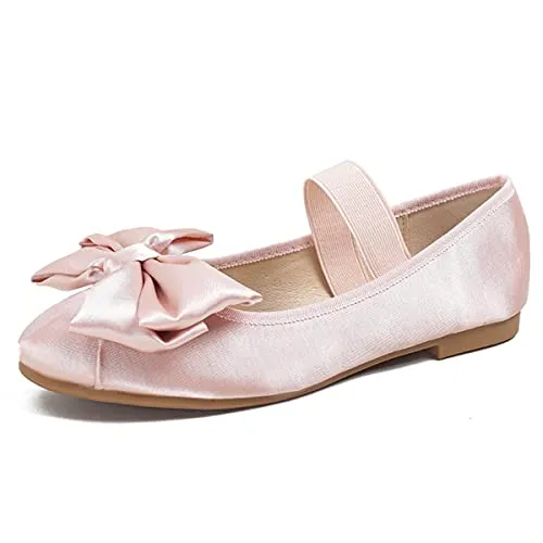 JOEupin Women&rsquo;s Round Toe Ballet Flat Bow-Knot Elastic Strap Flats Shoes Slip On Casual Dress Shoes Pink
