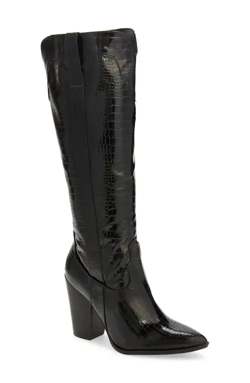 Billini Francoise Pointed Toe Knee High Boot in Shiny Black at Nordstrom, Size 10