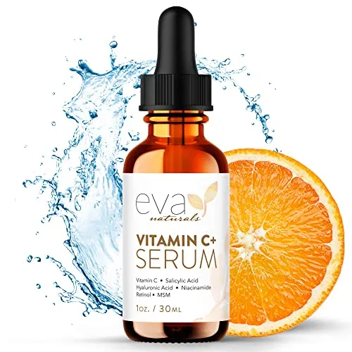 Eva Naturals Vitamin C Serum for Face Plus Hyaluronic Acid, Retinol, Niacinamide & Salicylic Acid, Anti Aging Serum, Reduce Fine Lines, Wrinkles & Dark Spots, Brightening Serum for Glowing Skin (1 oz)