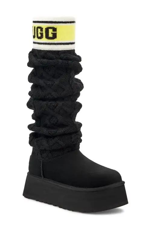UGG(r) Sweater Letter Tall Boot in Black at Nordstrom, Size 5