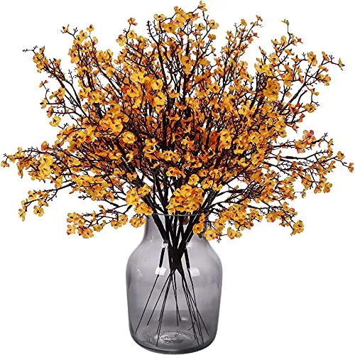 Momkids 6 Pcs Faux Flower Fake Babys Breath Flower Bulk Artificial Gypsophila Bouquet Silk Floral for Replica Luxury Handbag Kitchen Bedroom Festival Wedding Xmas Party Decor (Orange)