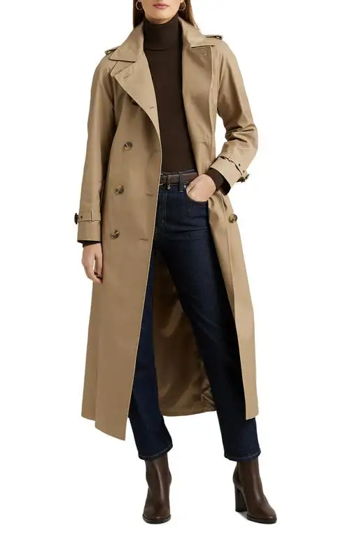 Lauren Ralph Lauren Belted Cotton Blend Gabardine Trench Coat in Sand at Nordstrom, Size X-Small