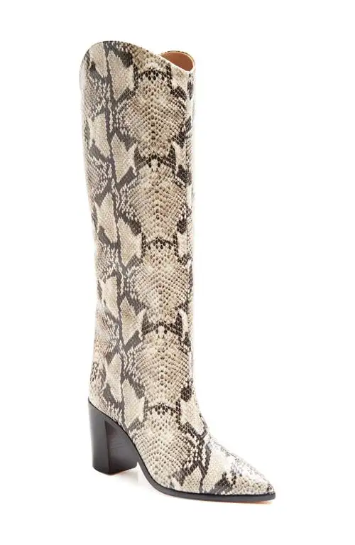 Schutz Maryana Block Pointed Toe Knee High Boot in Natural Snake Print at Nordstrom, Size 8