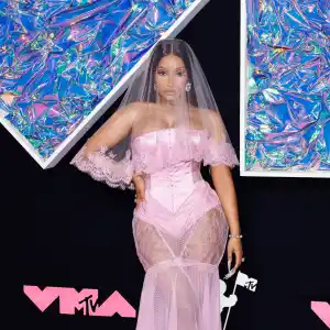 -FEATURE- Nicki Minaj Is a Barbie Bride in Lacey Gown at the 2023 MTV Video Music Awards