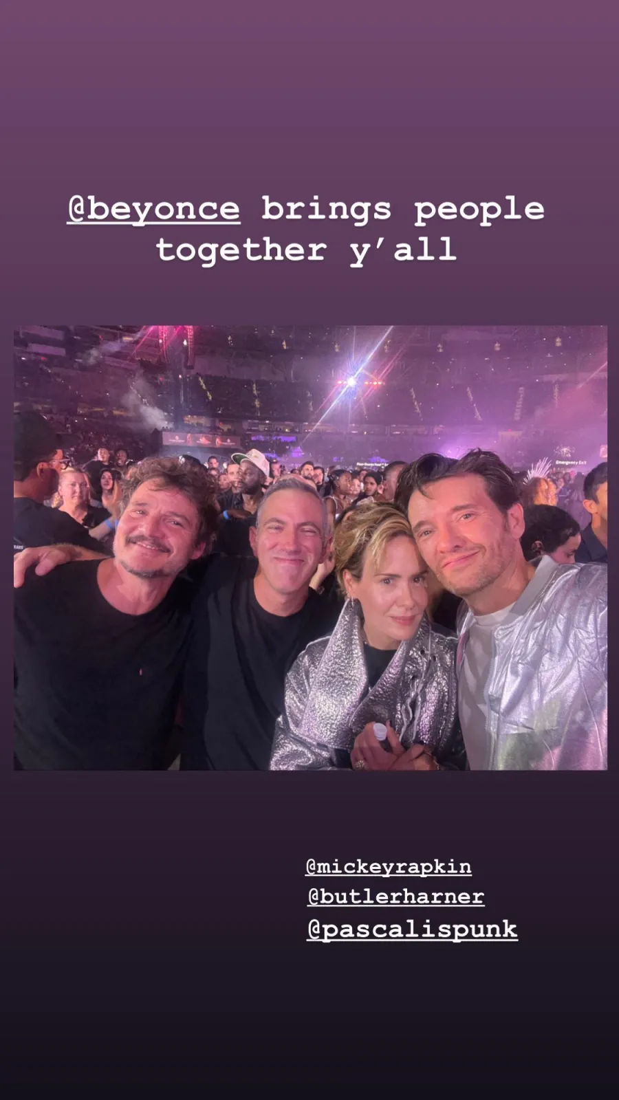 Stars at Beyonce - Pedro Pascal and Sarah Paulson