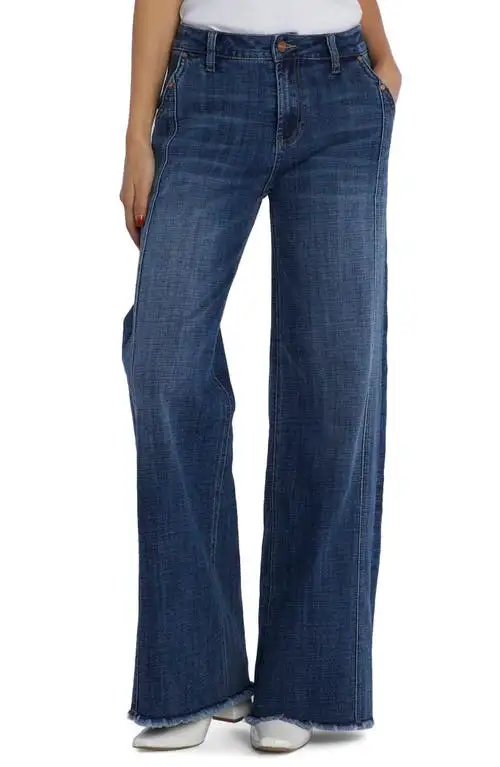 HINT OF BLU Mighty High Waist Wide Leg Jeans in Dark Retro at Nordstrom, Size 29