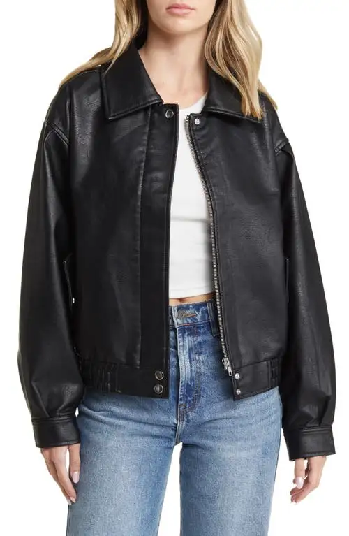 BP. Oversize Faux Leather Jacket in Black Jet at Nordstrom, Size Xx-Small