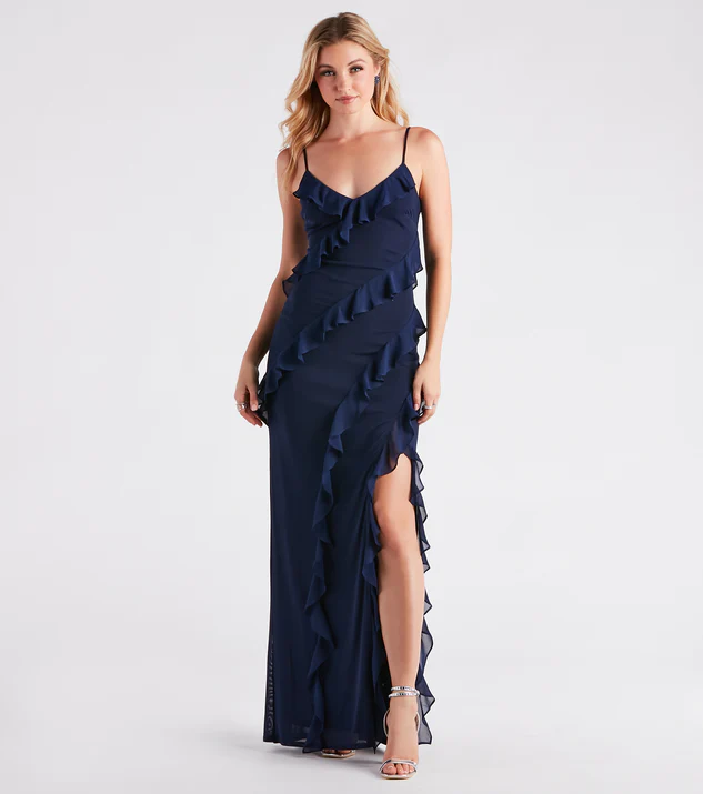 navy ruffle maxi