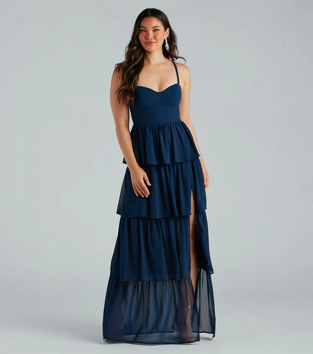 navy tiered gown