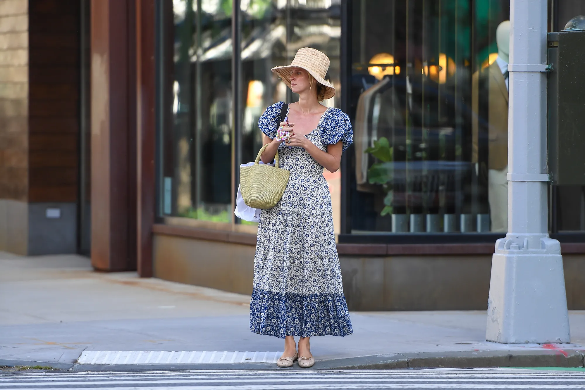 nicky-hilton-cottagecore-blue-white-maxi-dress