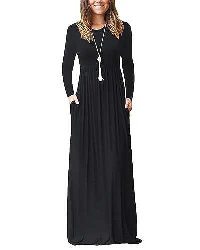 AUSELILY Plus Size Maxi Dress Black Long Dresses for Women with Pockets