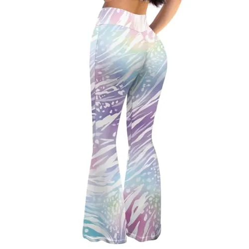 SYtrade Blue Purple Zebra Print Women's Flare Leggings High Waist Casual Workout Bell Bottom Pants