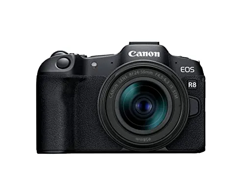 Canon EOS R8 Full-Frame Mirrorless Camera w/RF24-50mm F4.5-6.3 IS STM Lens, 24.2 MP, 4K Video, DIGIC X Image Processor, Subject Detection & Tracking, Compact, Smartphone Connection, Content Creator