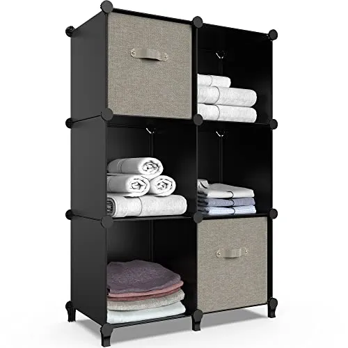 6-Cube Storage Organizer, Closet Organizer Storage Shelf Bookcase Bookshelf with Metal Hammer, Storage Cubes Organizer Cabinet for Kids, Closet, Bedroom, Bathroom, (11.8x11.8x11.8 inch), Black