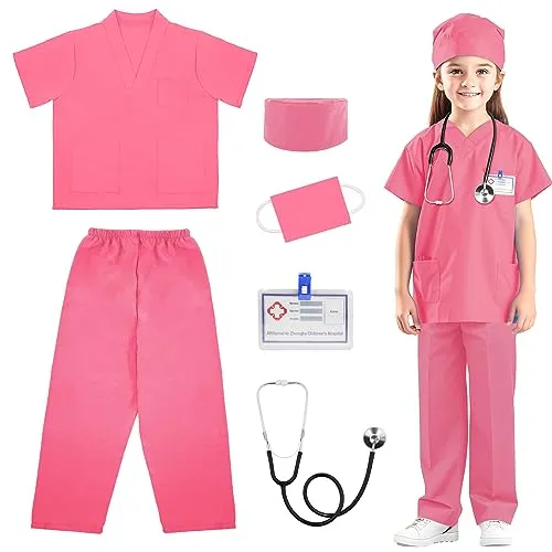 RioRand Doctor Costume for Kids,Toddler Nurse Scrubs with Accessories Halloween Cosplay Dress Up Doctor Pretend Playset For Boys Girls 3-11 Years