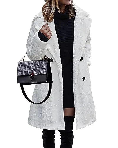 BTFBM Women Fall Fashion 2023 Fuzzy Fleece Coat Long Sleeve Lapel Faux Wool Coats Button Down Long Sherpa Jacket