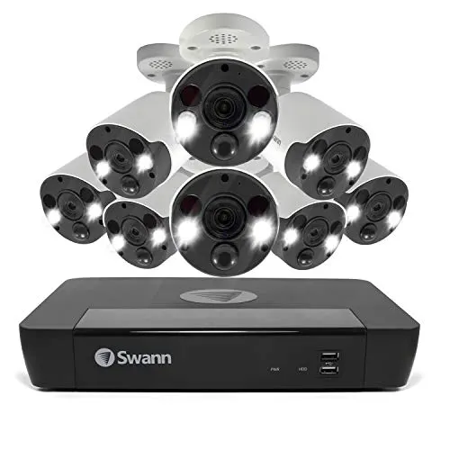 Swann Replica Luxury Handbag Security Camera System with 2TB HDD, 8 Channel 8 Cam, POE Cat5e NVR 4K HD Video, Indoor or Outdoor Wired Surveillance CCTV, Color Night Vision, Heat Motion Detection, LED Lights, 886808FB
