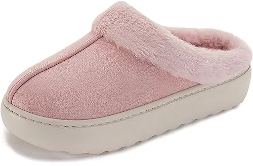 Joomra Womens Cloud House Slippers for Female Indoor Warm Fuzzy Bedroom Soft Plush Size 4 5.5 Cushion Memory Foam Thick Sole Winter Slipers Shoes Pink 35-36