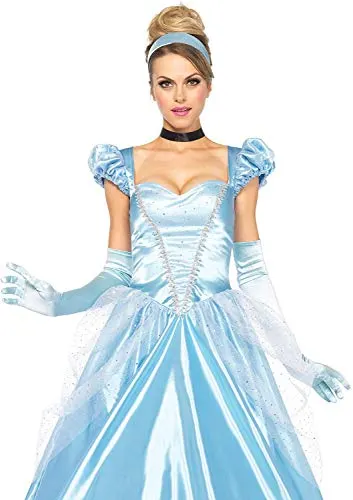 Leg Avenue Womens - 3 Piece Classic Cinderella Gown Set Full Length Family Friendly Princess Dress and Headband Set Adult Sized Costumes, Blue, Small US