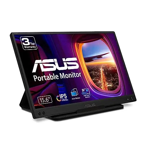 ASUS ZenScreen 15.6&rdquo; 1080P Portable USB Monitor (MB166C) - Full HD, IPS, USB Type-C, USB-Powered, Eye Care, Tripod Mountable, Anti-Glare Surface, Protective Sleeve, 3-Year Warranty, 8.9"x14.2"x0.5"