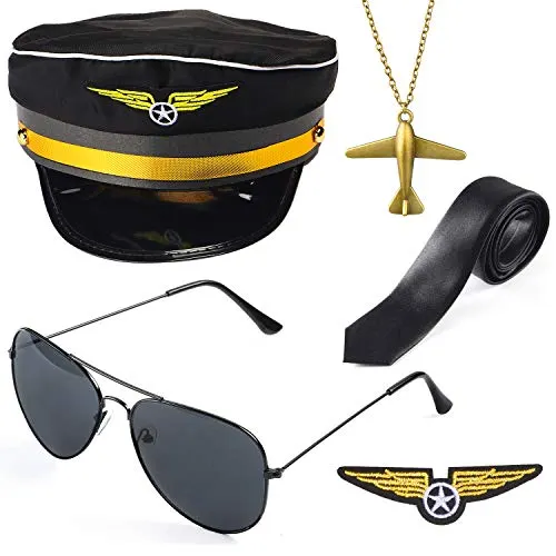 Beelittle Airline Pilot Captain Costume Kit Pilot Dress up Accessory Set with Aviator Sunglasses