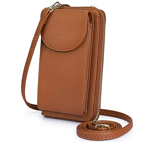 S-ZONE Small Crossbody Bags Cell Phone Purse for Women Leather RFID Blocking Wallet Purses with Credit Card Slots