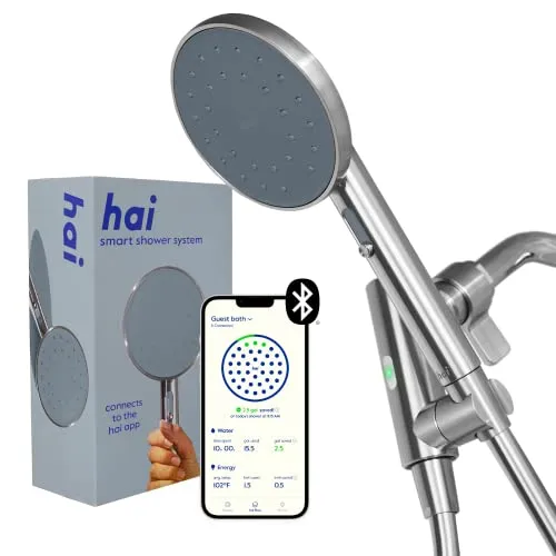 hai Smart Shower Head, Bluetooth Handheld Water Saving Showerhead with Adjustable High Pressure to Spa-Like Mist, Stainless Steel, Easy Installation, Customizable LED Lights, Charcoal, 2.5 GPM