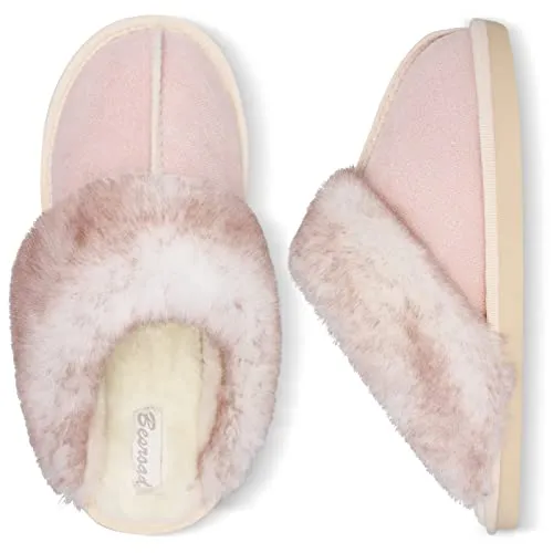 Besroad Fuzzy Fluffy House Slippers for Women Cozy Winter Warm Plush Furry Slides Shoes Light Pink 11.5-12.5
