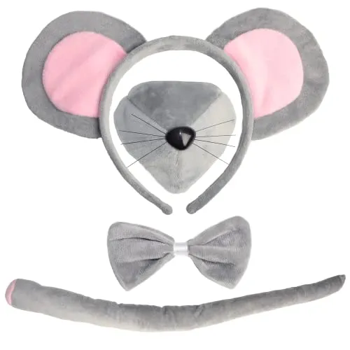 Mouse Costume Accessory Set- Mouse Ears Headband Tail Nose and Bow Tie, Rat Costume Accessories Set&hellip;