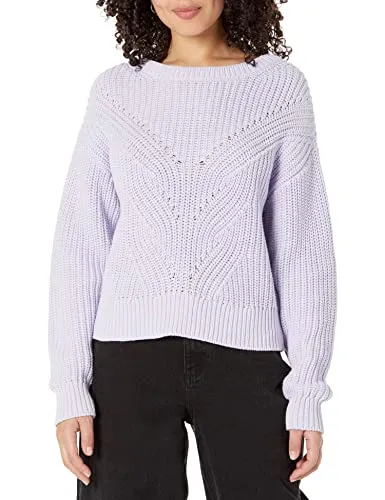 The Drop Women's Selena Cable Front Cropped Sweater, Dusty Purple, S