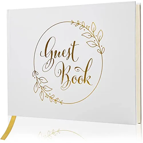 LotFancy Wedding Guest Book, 10x8&rsquo;&rsquo; Sign in Book, 128 Pages Thick Paper with Gold Foil Hardcover, Personalized Keepsake for Reception, Baby Shower, Anniversary, Birthday