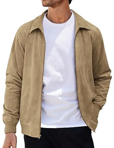 COOFANDY Men's Vintage Leather Baseball Bomber Jacket Zipper Suede Coat